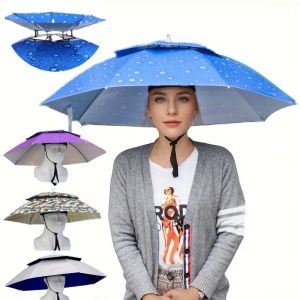 Rain Umbrella Hat Foldable Sun Shade Waterproof Fishing Headwear Cap Beach Head Hats Double-Layer UV Protection Sunscreen