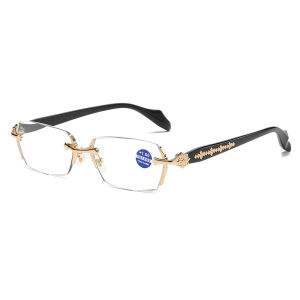 New Anti-blue Light Progressive Glasses With Frameless Edge-cutting Metal High-definition Eye-protection Reading Glasses 2273