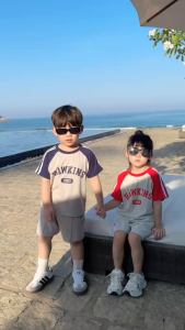 Set bộ tay ngắn thể thao áo raplang Hawkins kèm quần short bé trai bé gái 1đến 7tuổi BERNIE P0225B14