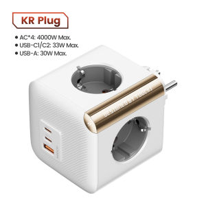 Toocki | Toocki 33W GaN Power Strip Cube 4 AC Outlets 2 USB C 1 USB A PPS QC3.0 Fast Charger 4000W Extension Grounded Socket Adapter