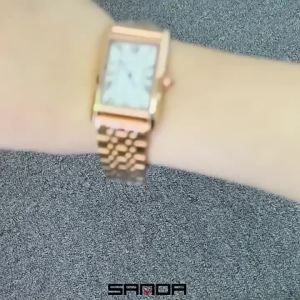 SANDA New Fashion Couple Tank Quartz Watch Rectangular Design Dial Waterproof Watch Luxury Stainless Steel Business Lovers Watch