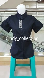 Kemeja Hitam Wanita Lengan Pendek Polos Kantor Kerja Formal Katun Stretch Kemeja Cewek Hitam Kantor Kerja Formal Standar Jumbo