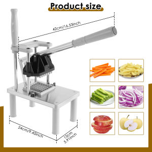 Stainless Steel French Fry Cutter Commercial Vegetable Fruit Chopper Manual Food Dicer with 2 Replacement Blades Kitchen Gadgets