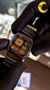 CASIO นาฬิกาข้อมือ วินเทจ รุ่น A130WEGG-1A สายสเตนเลสสตีล สีดำ คาสิโอ