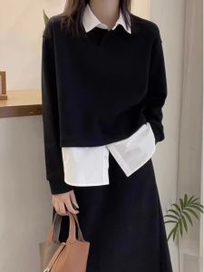 Elegant French Design Faux Two-Piece Polo Collar Shirt