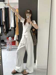 กางเกงยีนส์ขากว้างเอวสูงผ้าไหม ทรงหลวม ทรงตรง ทรงบาง สำหรับผู้หญิงในฤดูร้อน กางเกงยีนส์ทรงหลวมสบาย ๆ สำหรับผู้หญิง