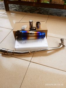 TERLARIS KNALPOT SLINCER SC 1 PROJECT BLUE 100%IMPORT FULLSET FOR SUPRA 125  BAHAN TITANIUM