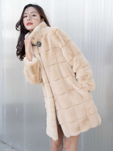 Mink Fur Coat Women Winter Mid-Length New White Korean Style Wool Plush Long Sleeve Stand Collar Thickened Large Coat