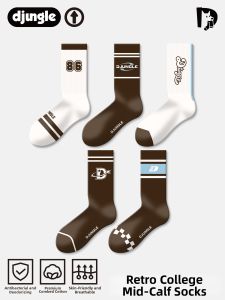djungle | Autumn Spring Retro College Style Stripe Lettered Medium Crew Socks
