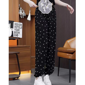 Summer Thin Ice Silk Casual Pants Womens Large Size Harem Pants Floral Print Loose Fit High Waist Lantern Leg Thin Model