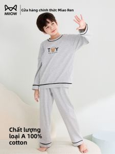 Bộ đồ ngủ MiiOW Cat Person bé trai làm bằng cotton nguyên chất dài tay thoải mái