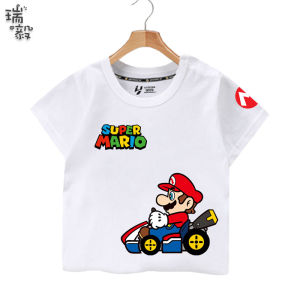 Bandai | Super Mario Kart Luigi Yoshi Game Short-Sleeved T-Shirt for Men Women Children and Students - Pure Cotton Half-Sleeved Shirt