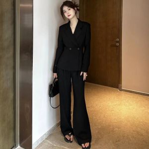 Capable Elegant Womens Clothing Classy Black Suit Business Suit Womens Fall and Winter Stylish Suit Loose Pants Two-piece Set