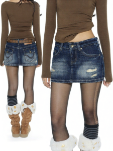 audwyn | Váy Jeans A-Line Mini Chống Nhìn Trộm Phong Cách Retro
