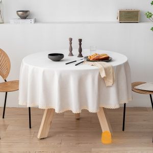 Waterproof Oil-resistant round Tablecloth Hotel Large round Table Dining Tablecloth Fabric Cotton Linen Simulated Easy Care