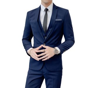 Business Suit (Blazer+ Vest + Pants) Mens Gentleman Fashion Slim Work Solid Color Plus Size Fair Dress Wedding Best Man Suit