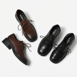 MIOLLIBARN | Black Breathable Mid-heel Brogue Shoes