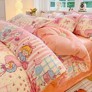Thickened Milk Velvet Coral Fleece Cartoon Style Duvet Cover Single Piece 150x200x230cm Winter Single Bedding Cover