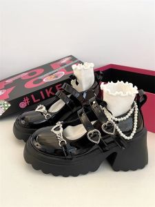 รองเท้า Mary Janes ส้นสูงหัวใจรักหวานๆ สำหรับผู้หญิง ทรงหัวมน หนัง PU ทรงหัวมน สำหรับใส่ไปทำงาน