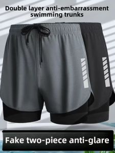 Mens Speed Dry Large Size Boxer Briefs Swimming Shorts Running Sports Shorts Memory Fabric Polyester Nylon Lycra Blend