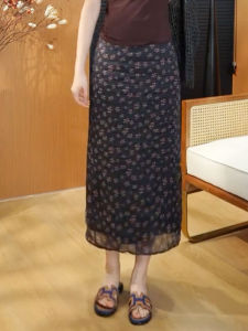 Chic Chiffon Floral Lace Half Skirt High Waist Straight Cut Slimming Casual mid Length Skirt for plus Size Women Summer New Arrival