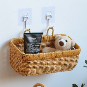 Wall-Mounted Woven Storage Basket Kitchen Egg Ginger Garlic Storage Basket Fake Vine Weaving Hanging Storage Box Household Organizer