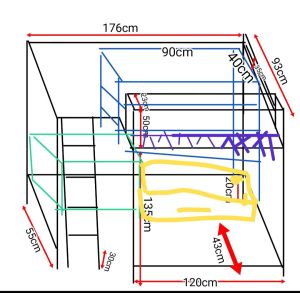 Helper room L shape loft bed with top shelf +below shelf customize singapore/bomb shelter/store room/utility