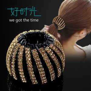 Korean Style Diamond Hair Clip for Women Double Row Birds Nest Hairband Full Drill Horse Tail Clip Hair Accessories