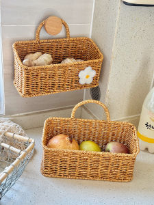Kitchen Wall Hanging Storage Basket Onion Garlic Ginger Egg Fruit Wicker Weaving Basket Simulation Vine Basket Organization Tool
