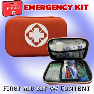 First Aid Hard Case Emergency Kit with Essential Contents ( Flashlight emergency Blanket and others)