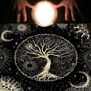VIKAMA Vàng Đen Bánh Xe Hoàng Đạo Thẻ Tarot Khăn Trải Bàn Phong Cách Hiện Đại Polyester Huyền Bí Bàn Thờ Vải Bói Toán Thảm Cho Các Bữa Tiệc Và Bữa Ăn