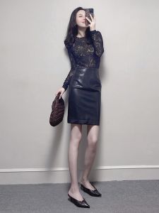 Elegant Black Lace Dress Set Autumn Winter High Waist A-Line Skirt Long Sleeve Womens Fashion Luxury Sensation Sisterly Maturity