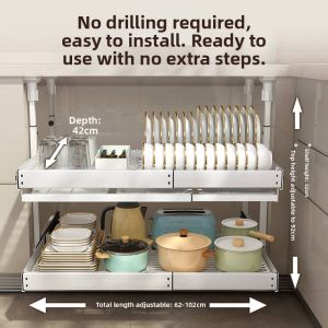 ZHUOLESHI | Sliding Drawer Dish Rack Organizer