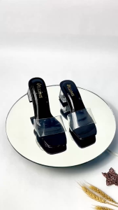 Dép cao gót nữ công sở Lume màu Đen mũi hở da PU cao cấp đế cao su non chống trơn trượt - cao 5cm