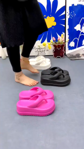 2025 New Korean 7CM Soft Thick Strap Wedge Sandal Flip - flops for Fashionable Ladies #FT408
