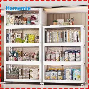 4 Tier Foldable Organization with Doors & Wheels Plastic Storage Box Stackable Closet Organizers for Home Office