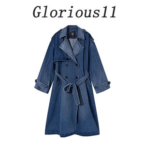 เสื้อแจ็คเก็ตยีนส์ทรงหลวมสไตล์เกาหลีสำหรับผู้หญิงฤดูใบไม้ร่วงปี 2025 เสื้อคลุมยาวทรงหลวมสไตล์ย้อนยุคลำลองพร้อมกระเป๋าและกระดุมสองแถว