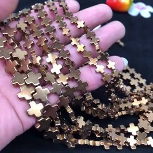 Jesus Cross Hematite Beads Plating Copper Color Spacer Loose beads for Jewelry Making Bracelet Necklace DIY Accessories 6 8 10mm