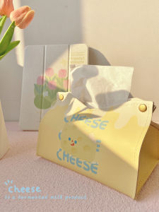 Original Cheese Design Tissue Box Yellow Cute Cheese Tabletop Home Living Room Pull out Paper Box Leather INS Tissue Cover