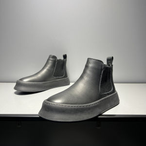 Leather High-Top Chelsea Boots Thick Bottom Fleece Lined Mens Boots Autumn Winter New Style Japanese Style Short Boots