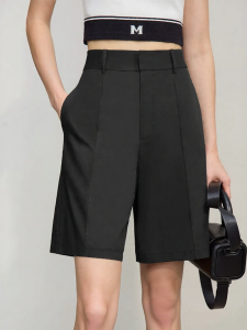 AMII | Bamboo Fiber Casual Pleated Pants Straight Loose Five Points