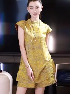 DANTING | New Chinese Style High-end Print Mandarin Collar Shirt Set