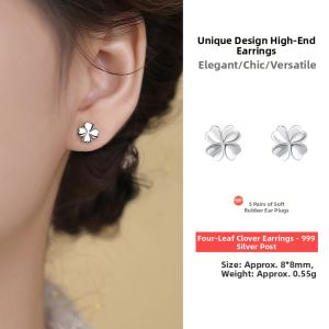 OUGUI | Delicate Luxurious Sterling Silver Four Leaf Clover Earrings