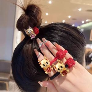 Dây Buộc Tóc Đỏ Năm Rồng Năm Mới Trang Trí Tóc Phụ Kiện Tóc Cho Phụ Nữ Dây Buộc Tóc Bằng Cao Su Dây Buộc Tóc Cho Phụ Nữ