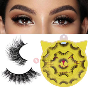 SUNYWILL 10 Pairs False Eyelashes Set Fluffy Natural Lovely Cat Eyelash Reusable Thick Fake Eye Lashes Extension Makeup Tool
