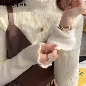 La Chapelle | French Lace Collar Thick Fleece Knit Top