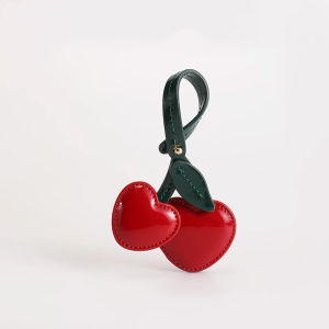 Longqi Handbag Pendant Cherry Pink Heart Creative Pendants Cherry Backpack Accessories Exquisite Leather Keychain