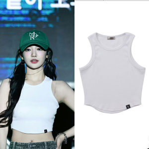 Aespa Ning Synerjyn Short Pure Color Belly Button Baring Vest Women Slimming Hot Girl Vest Commute Style Halter Neck