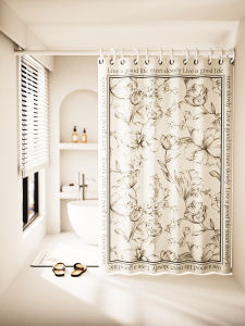 Bathroom Shower Curtain Waterproof Bath Room Partition No Drilling High End Door Curtain Mold Proof Hanging Curtain