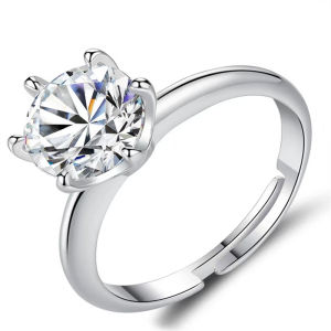 Corinna 925 Silver Six-claw Diamond Shiny Ring Gold Coated Ring with Zircon Stone for Women Crystal Diamond Wedding Adjustable Rings